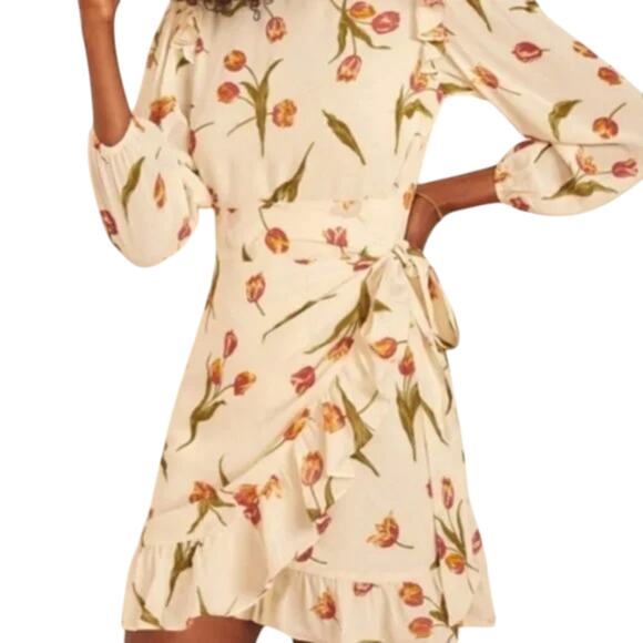 Reformation Quest Wrap Dress Bianca Tulip Print - Picture 1 of 14